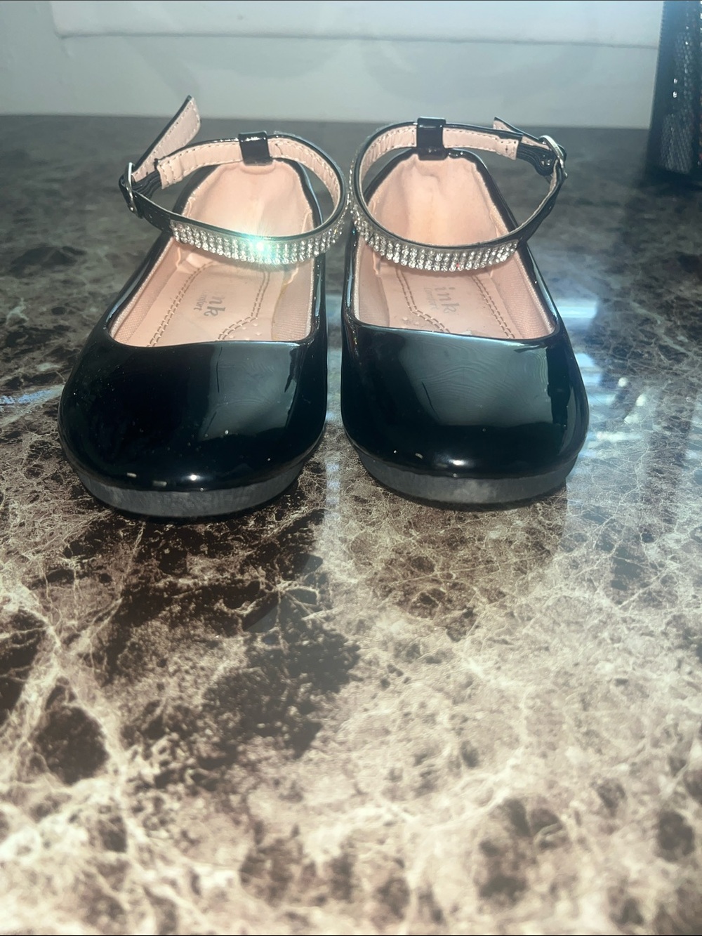 Link Black Patent Girls Mary Jane with Rhinestone Ankle Strap